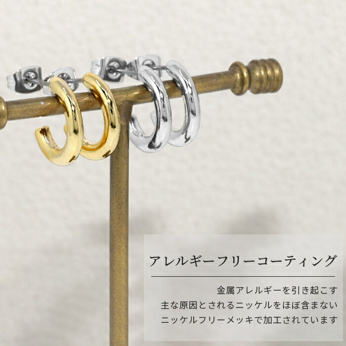 【廃盤】 mmj-006 ピアス フープピアス 金属アレルギー ニッケルフリー チタンポスト 低アレルギー レディース シンプル シルバー ゴールド スタッドピアス おしゃれ かわいい 上品 きれいめ 耳たぶ 【両耳用・2個売り】