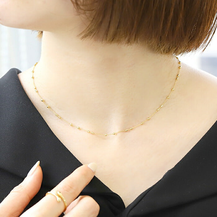 【廃盤】 nec-10 ネックレス チェーン 金属アレルギー シルバー ゴールド レディース ボール シンプル 18k 18金 k18 あずきチェーン カニカン アジャスター付 チェーンのみ 18kコーティング  アクセサリー ジュエリー かわいい おしゃれ