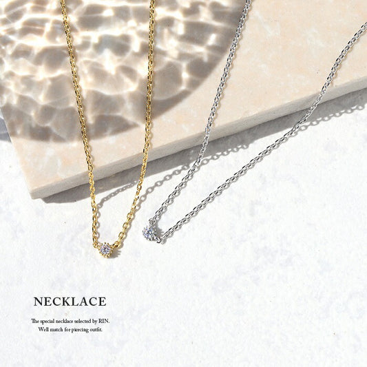 nec-18 ネックレス レディース ペンダント 一粒 チェーン シルバー ゴールド 金属アレルギー対応 シンプル 18k 18金 k18 あずきチェーン 小豆 アジャスター アクセサリー ジュエリー 18kコーティング キュービックジルコニア キラキラ  かわいい 大人 上品 きれいめ 凛