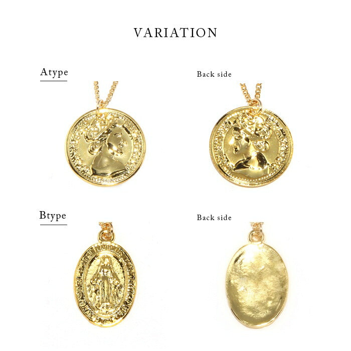 ▲ nec-3 ネックレス チェーン レディース メンズ コインネックレス ゴールド シンプル 真鍮 18k 18金 k18 キヘイチェーン アジャスター カニカン アクセサリー ジュエリー 聖母 マリア エリザベス ペンダント トップ コイン メダル 18kコーティング かわいい おしゃれ