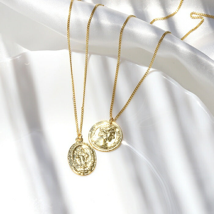 ▲ nec-3 ネックレス チェーン レディース メンズ コインネックレス ゴールド シンプル 真鍮 18k 18金 k18 キヘイチェーン アジャスター カニカン アクセサリー ジュエリー 聖母 マリア エリザベス ペンダント トップ コイン メダル 18kコーティング かわいい おしゃれ