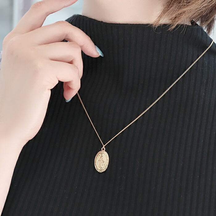 ▲ nec-3 ネックレス チェーン レディース メンズ コインネックレス ゴールド シンプル 真鍮 18k 18金 k18 キヘイチェーン アジャスター カニカン アクセサリー ジュエリー 聖母 マリア エリザベス ペンダント トップ コイン メダル 18kコーティング かわいい おしゃれ