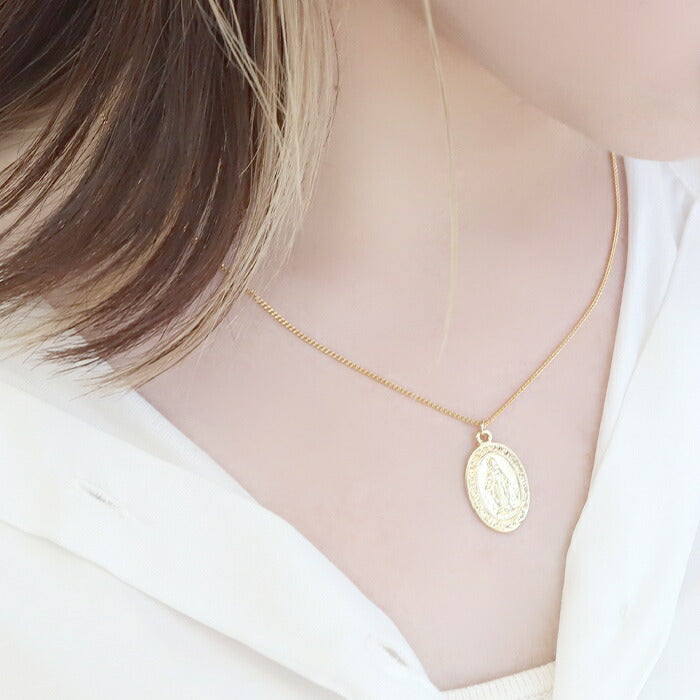 ▲ nec-3 ネックレス チェーン レディース メンズ コインネックレス ゴールド シンプル 真鍮 18k 18金 k18 キヘイチェーン アジャスター カニカン アクセサリー ジュエリー 聖母 マリア エリザベス ペンダント トップ コイン メダル 18kコーティング かわいい おしゃれ