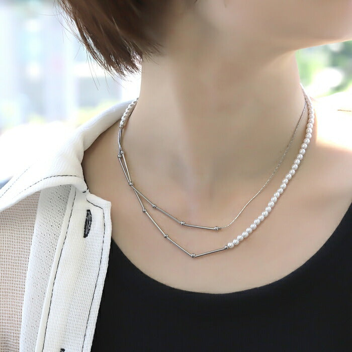 nec-44 ネックレス パールネックレス パール レディース 16k 16kコーティング シンプル ロングネックレス 長め ロジウムコーティング アクセサリー  ゴージャス シルバー ゴールド かわいい おしゃれ フォーマル フェミニン 冠婚葬祭 オケージョン 凛