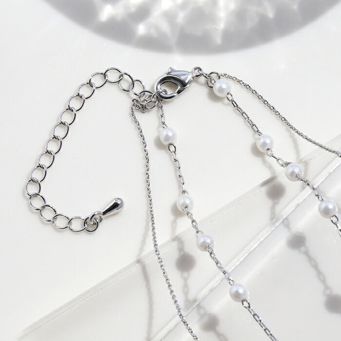 nec-54 ネックレス レディース チェーン チェーンネックレス パール パールネックレス ショート 短め 2連 レイヤード シンプル 16k 16kコーティング ロジウムコーティング カジュアル シンプル シルバー ゴールド かわいい おしゃれ 大人 上品 フォーマル 凛