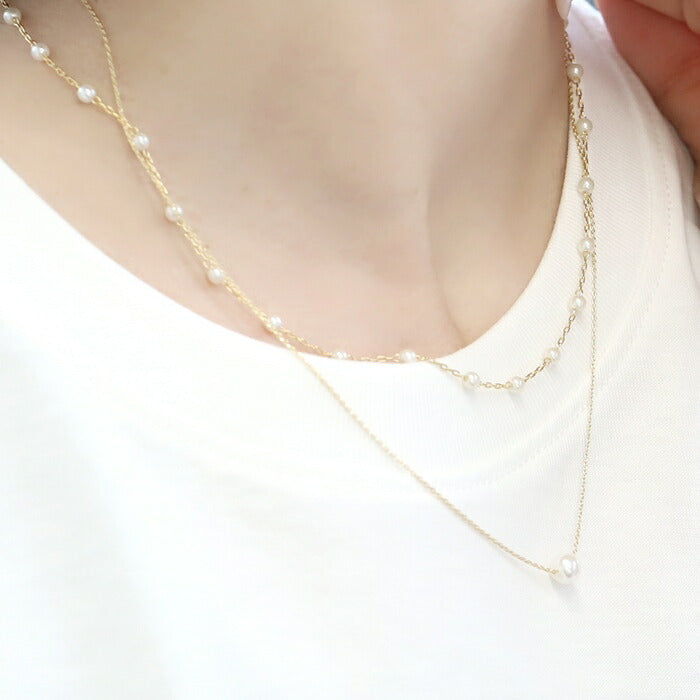 nec-54 ネックレス レディース チェーン チェーンネックレス パール パールネックレス ショート 短め 2連 レイヤード シンプル 16k 16kコーティング ロジウムコーティング カジュアル シンプル シルバー ゴールド かわいい おしゃれ 大人 上品 フォーマル 凛