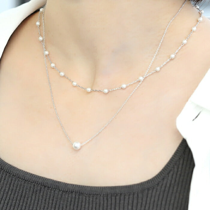 nec-54 ネックレス レディース チェーン チェーンネックレス パール パールネックレス ショート 短め 2連 レイヤード シンプル 16k 16kコーティング ロジウムコーティング カジュアル シンプル シルバー ゴールド かわいい おしゃれ 大人 上品 フォーマル 凛