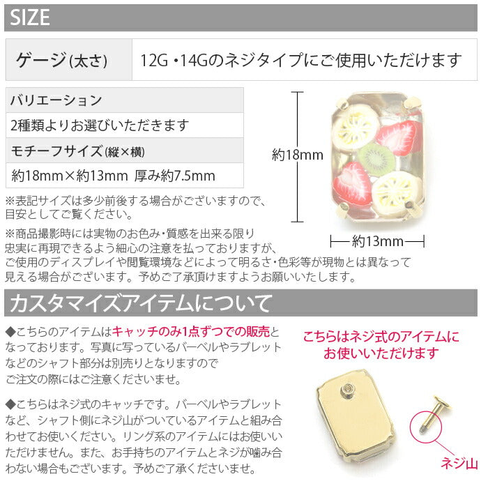 【廃盤】 フルーツキャッチ 14G 12G 軟骨ピアス 軟骨 フルーツポンチ いちご キウイ バナナ スイカ レモン カスタマイズ ゆめかわいい ピアス「BP」「CUS」「ORI」「cr」【180226】