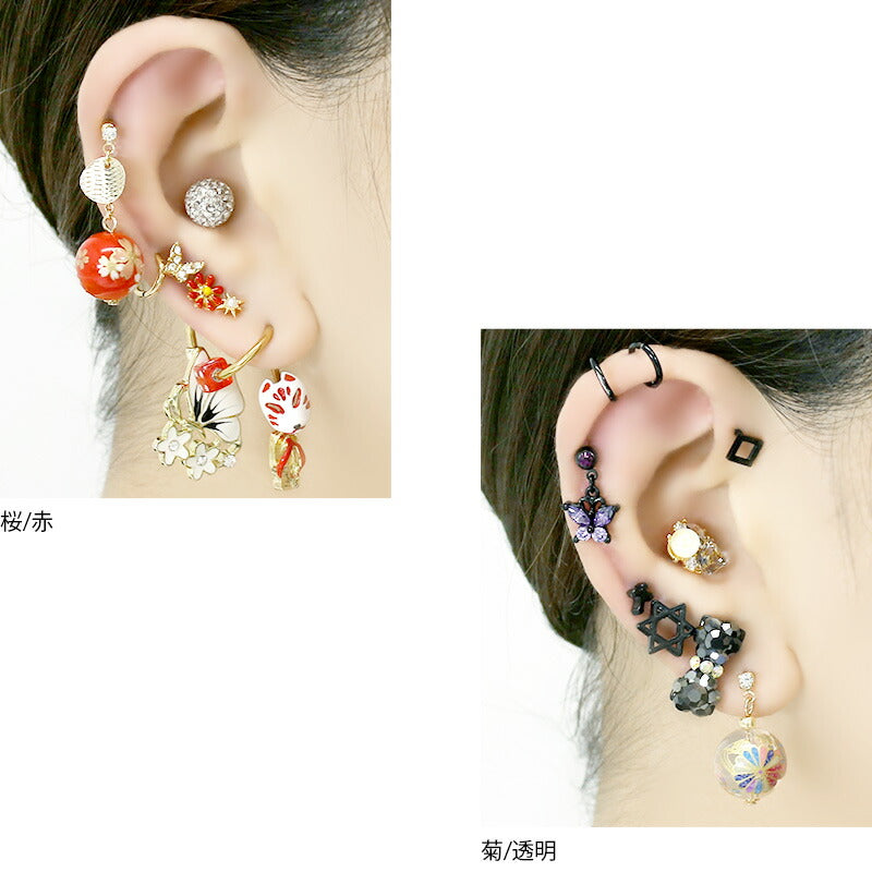 ori-0072 キャッチ 14G ボディピアス 16G 軟骨 ピアス かわいい 12G 桜 18G 菊 揺れる 和柄 ボール 和風 和 日本 レトロ カスタマイズ ピアス パーツ 透明 赤 黒 レッド ブラック クリア 軟骨 ピアス ボディーピアス ボディ 凛 RIN