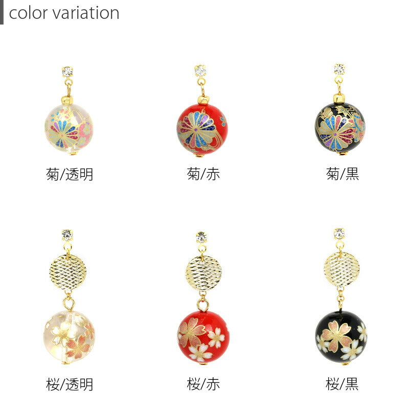 ori-0072 キャッチ 14G ボディピアス 16G 軟骨 ピアス かわいい 12G 桜 18G 菊 揺れる 和柄 ボール 和風 和 日本 レトロ カスタマイズ ピアス パーツ 透明 赤 黒 レッド ブラック クリア 軟骨 ピアス ボディーピアス ボディ 凛 RIN