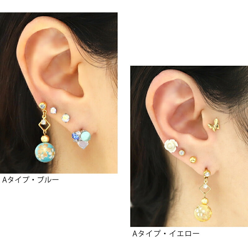【メール便送料無料】 軟骨ピアス 14G 16G ボディピアス かわいい キャッチ チャーム サージカルステンレス 和風 折り鶴 桜 和柄　ボール 着物 16ゲージ 14ゲージ  ピアス ストレート 片耳用 軟骨 ピアス ボディーピアス