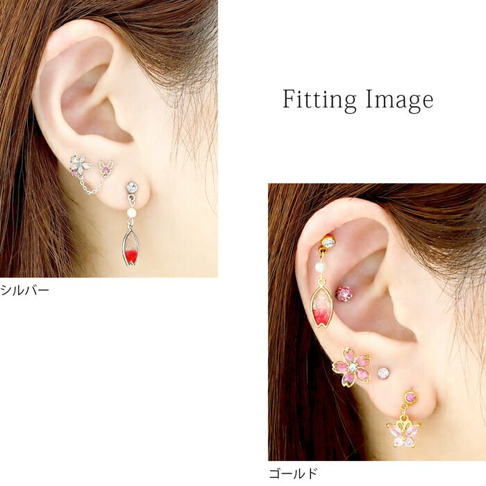 ボディピアス 16G 14G チャーム キャッチ 桜 花びら パール シルバー ゴールド サージカルステンレス 金属アレルギー対応 軟骨ピアス かわいい 可愛い レディース メンズ セカンドピアス 和ピアス ストレートバーベル 和服 日本 和 片耳用