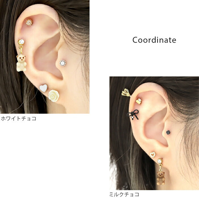 ori-156 軟骨ピアス 14G 16G ボディピアス クマ 熊 くま テディベア アニマル ピアス サージカルステンレス　ストレートバーベル バーベルチャーム 金属アレルギー対応 耳 軟骨用 ゴールド セカンドピアス インダストリアル なんこつぴあす ボディーピアス Pierce 片耳用