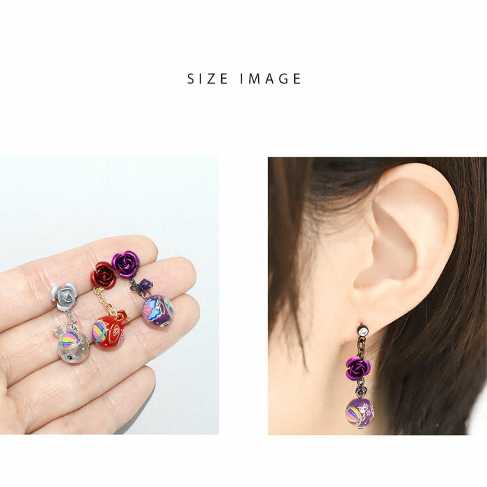 ori-160 チャーム 軟骨ピアス 14G 16G 18G ボディピアス ピアス かわいい 和柄 和物 和風 薔薇 バラ 植物 耳 カスタム パーツ アレンジ 透明 赤 紫 レッド パープル ボール ボディーピアス