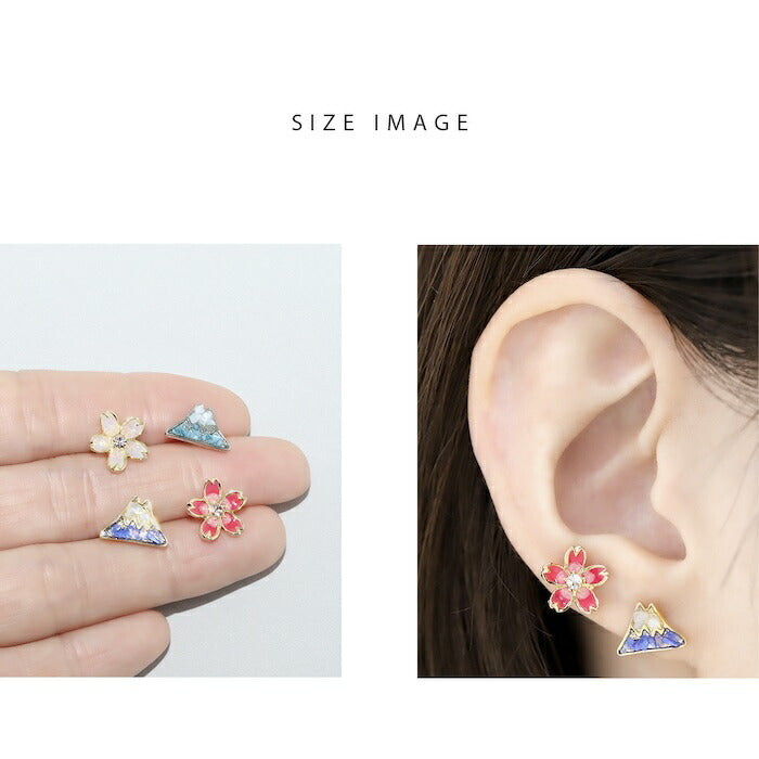 ori-161 ボディピアス キャッチ 軟骨ピアス 金属アレルギー 富士山 山 桜 さくら 16G 18G ヘリックスピアス つけっぱなし ゴールド シルバー 金 銀 軟骨  トラガス ジュエル かわいい 和風 日本 軟骨用 片耳用