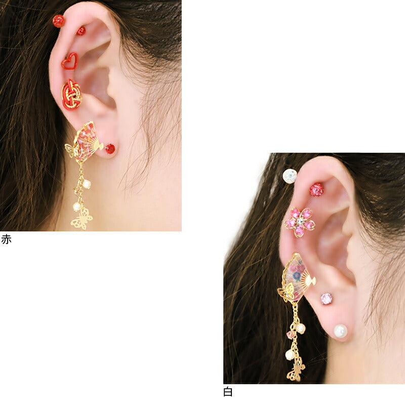 【廃盤】 【全品送料無料】 軟骨ピアス キャッチ 14G 12G 16G 18G ボディピアス 和 和風 扇子 蝶 パール ジュエル 14ゲージ 12ゲージ 16ゲージ 18ゲージ 軟骨 ピアス 片耳用 日本 和柄 かわいい