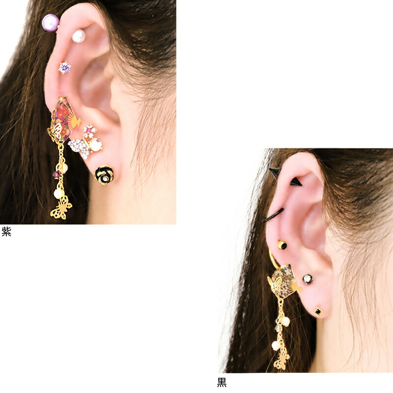 【廃盤】 【全品送料無料】 軟骨ピアス キャッチ 14G 12G 16G 18G ボディピアス 和 和風 扇子 蝶 パール ジュエル 14ゲージ 12ゲージ 16ゲージ 18ゲージ 軟骨 ピアス 片耳用 日本 和柄 かわいい