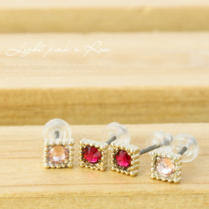 【廃盤】 セットピアス0034/チタン/チタンピアス/ジュエル/スクエアー/ゴールド/ノンアレルギー「Fピアス」