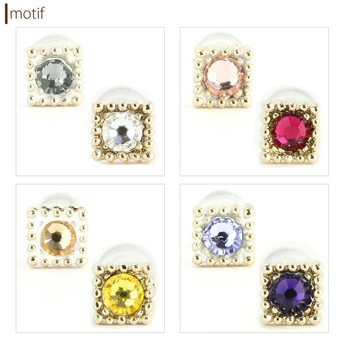 【廃盤】 セットピアス0034/チタン/チタンピアス/ジュエル/スクエアー/ゴールド/ノンアレルギー「Fピアス」