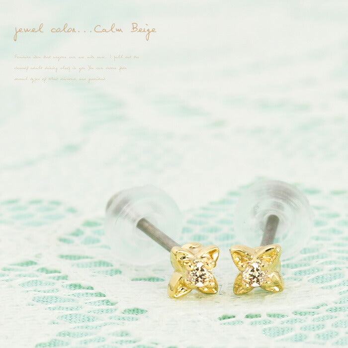 【廃盤】 ファッションピアス0042/チタン/チタンピアス/花/フラワー/キュービック/プチ/ゴールド「Fピアス」