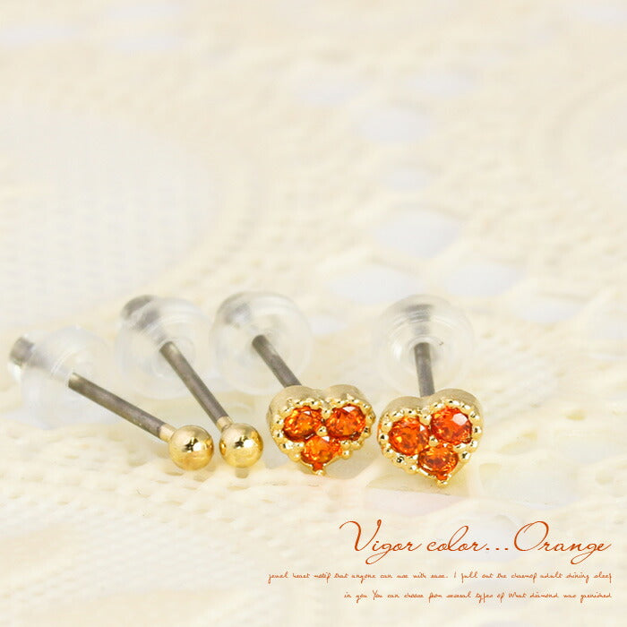 【廃盤】 セットピアス0036/チタン/チタンピアス/ハート/キュービック/プチ/ゴールド「Fピアス」