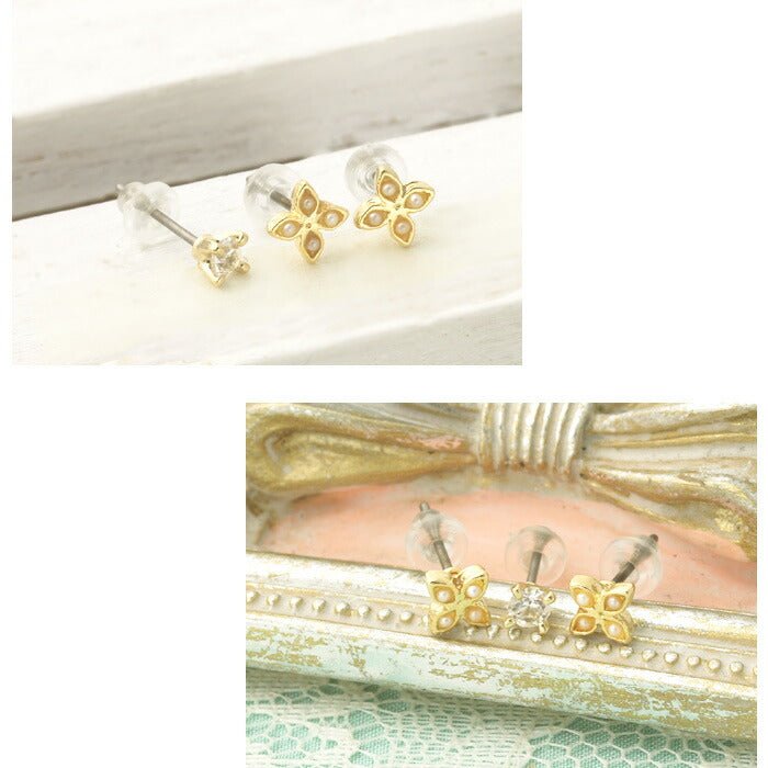 【廃盤】 セットピアス0050/チタン/チタンピアス/花/フラワー/ジュエル「Fピアス」