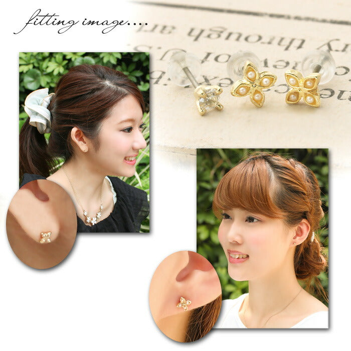 【廃盤】 セットピアス0050/チタン/チタンピアス/花/フラワー/ジュエル「Fピアス」