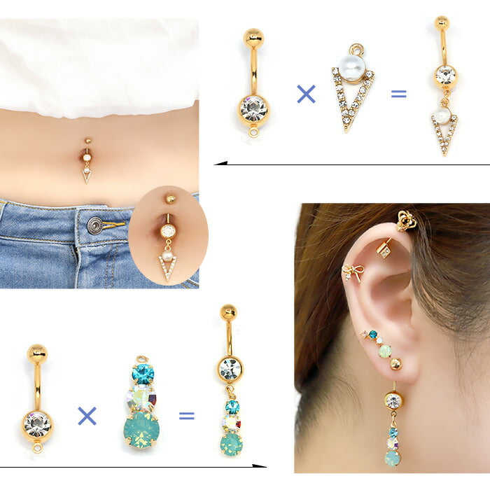 ★ parts-cus-03 へそピアス シンプル ボディピアス 軟骨ピアス 14G 18G キャッチ  チャーム サージカルステンレス ファーストピアス セカンドピアス シルバー ゴールド ジュエル カーブ バナナバーベル ボディーピアス 片耳用 凛 RIN