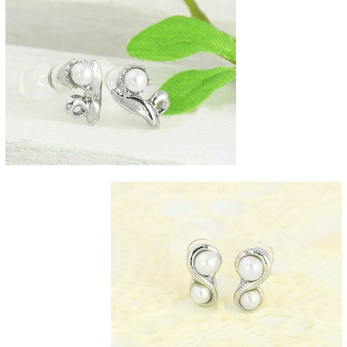 【廃盤】 ファッションピアス0045/樹脂/樹脂ピアス/シルバー/フェイクパール「Fピアス」