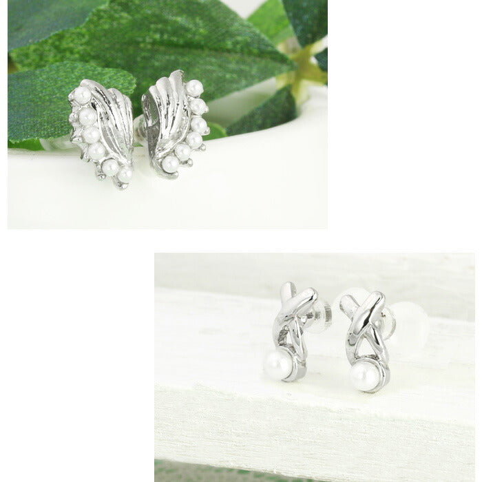【廃盤】 ファッションピアス0045/樹脂/樹脂ピアス/シルバー/フェイクパール「Fピアス」