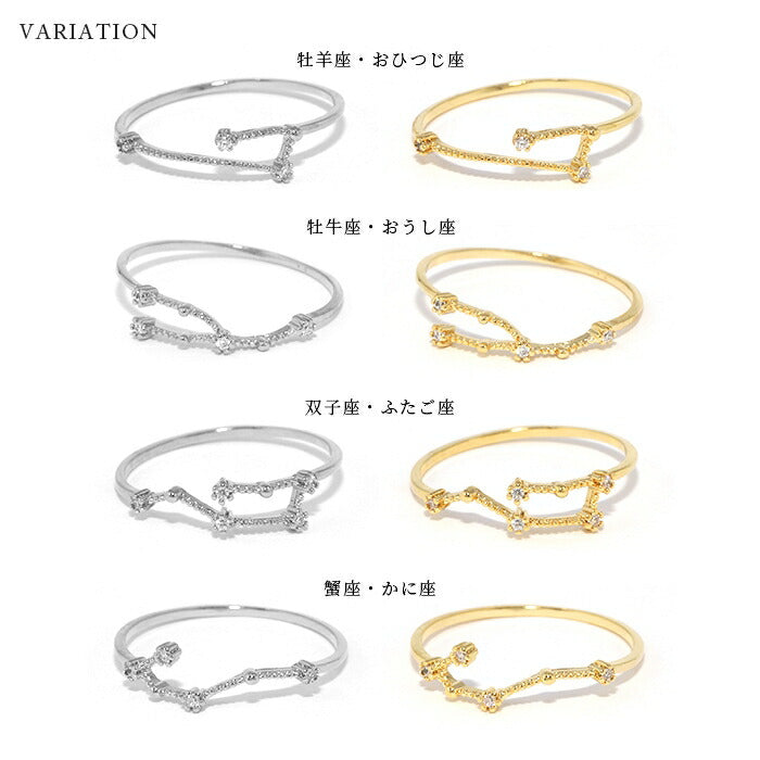 ring-10 リング 指輪 レディース シルバー ゴールド 金属アレルギー シンプル 18k 18金 k18 ニッケルフリー 9号 11号 星座 十二星座 ファッションリング ゴールドリング シルバーリング ピンキーリング キラキラ 18Kコーティング 大人 ハンドメイド かわいい 大人可愛い 重ね付け 凛