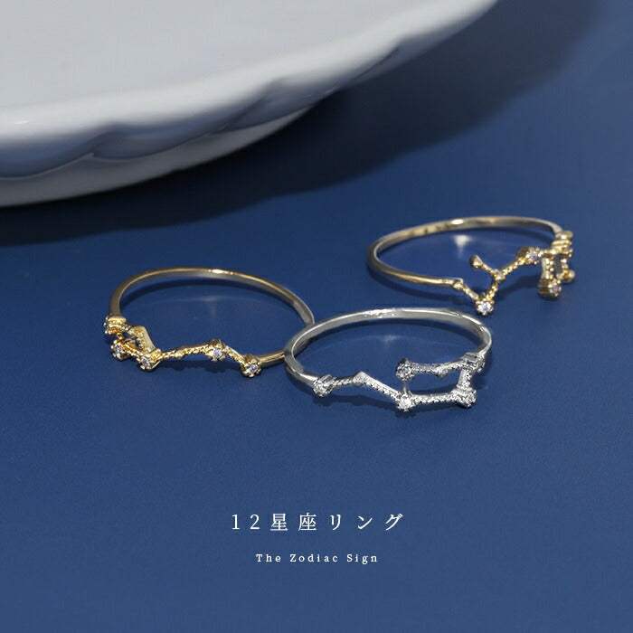 ring-10 リング 指輪 レディース シルバー ゴールド 金属アレルギー シンプル 18k 18金 k18 ニッケルフリー 9号 11号 星座 十二星座 ファッションリング ゴールドリング シルバーリング ピンキーリング キラキラ 18Kコーティング 大人 ハンドメイド かわいい 大人可愛い 重ね付け 凛
