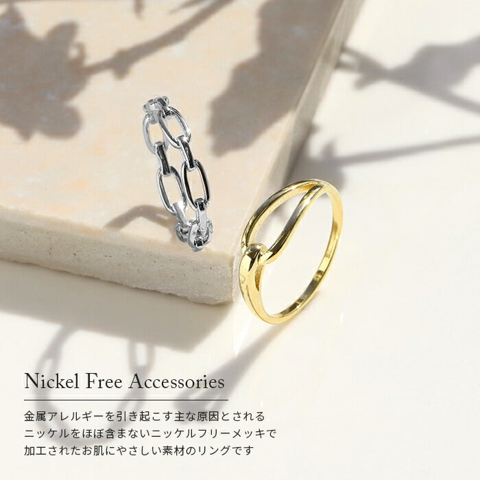 ring-16 リング 指輪 レディース シルバー ゴールド 金属アレルギー シンプル 18k 18金 k18 ニッケルフリー 12号 14号 ファッションリング ゴールドリング シルバーリング 18Kコーティング チェーン 大人 上品 かわいい 大人可愛い 凛