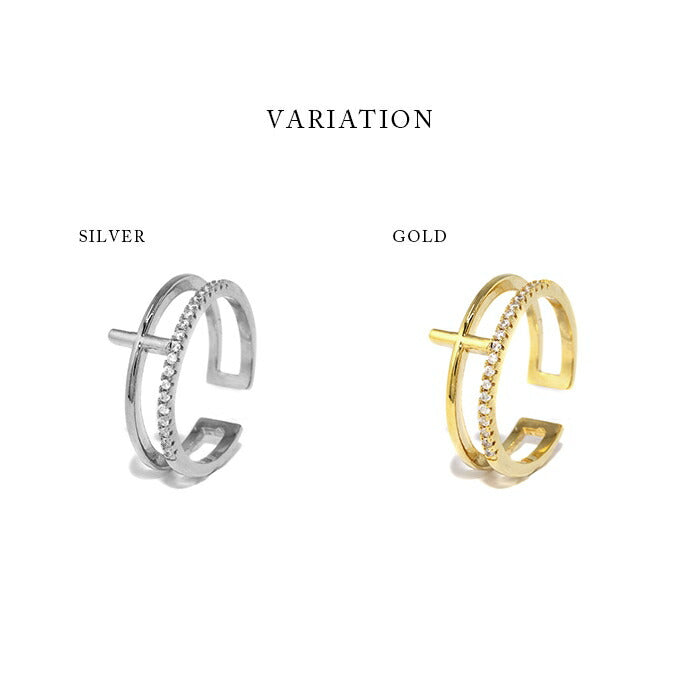 ring-18 リング 指輪 レディース クロス 2連 シルバー ゴールド 金属アレルギー シンプル 18k 18金 k18 ニッケルフリー 12号 ファッションリング ゴールドリング シルバーリング 18Kコーティング ストーン キラキラ キュービックジルコニア 上品 大人可愛い 凛