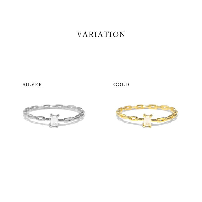 ring-32 リング 指輪 レディース バゲットカット シルバー ゴールド シンプル 18k 18金 10号 11号 13号 チェーン キュービックジルコニア ファッションリング チェーンリング ゴールドリング シルバーリング 大人 大人可愛い ハンドメイド キラキラ 重ね付け 細い 凛