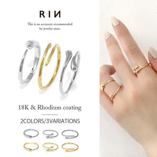 ring-3 リング 指輪 レディース シルバー ゴールド 金属アレルギー シンプル 18k 18金 ニッケルフリー 10号 11号 ファッションリング ゴールドリング シルバーリング 18Kコーティング フォークリング オープンリング 巻き付け 大人 上品 ハンドメイド 大人可愛い 重ね付け 凛