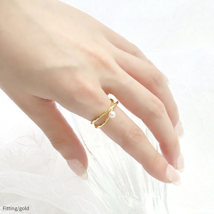ring-44 リング 指輪 レディース シルバー ゴールド シンプル パールリング クロスリング サークルリング 18k 18金  ９号 10号 12号 金属アレルギー 重ね付け 重ねづけ ロジウムコーティング ファッションリング ゴールドリング シルバーリング 大人 細い 凛