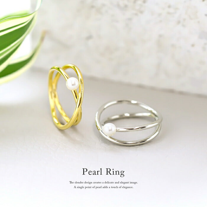 ring-44 リング 指輪 レディース シルバー ゴールド シンプル パールリング クロスリング サークルリング 18k 18金  ９号 10号 12号 金属アレルギー 重ね付け 重ねづけ ロジウムコーティング ファッションリング ゴールドリング シルバーリング 大人 細い 凛