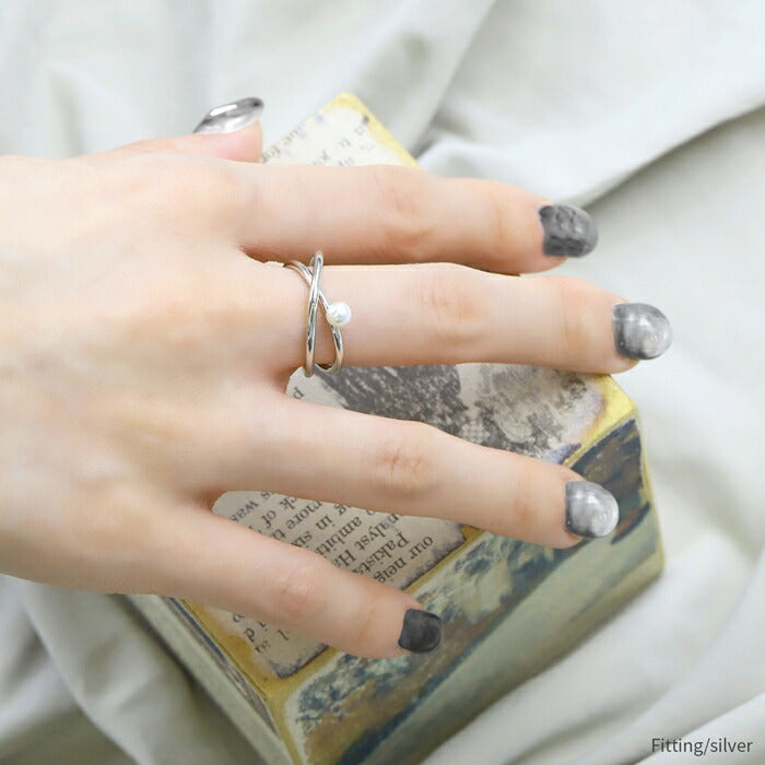 ring-44 リング 指輪 レディース シルバー ゴールド シンプル パールリング クロスリング サークルリング 18k 18金  ９号 10号 12号 金属アレルギー 重ね付け 重ねづけ ロジウムコーティング ファッションリング ゴールドリング シルバーリング 大人 細い 凛