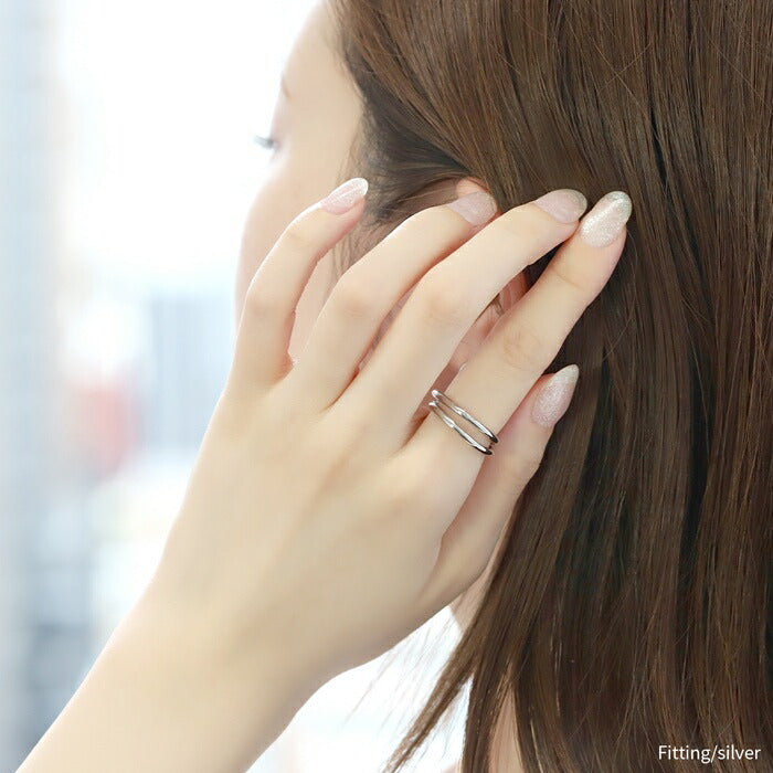 ring-45 リング 指輪 レディース アクセサリー シルバー ゴールド シンプル クロスリング ダブルフィンガーリング 2連 18k 18金 10号 12号 金属アレルギー 重ね付け 重ねづけ ファッションリング ゴールドリング シルバーリング ウェーブ 細い 凛