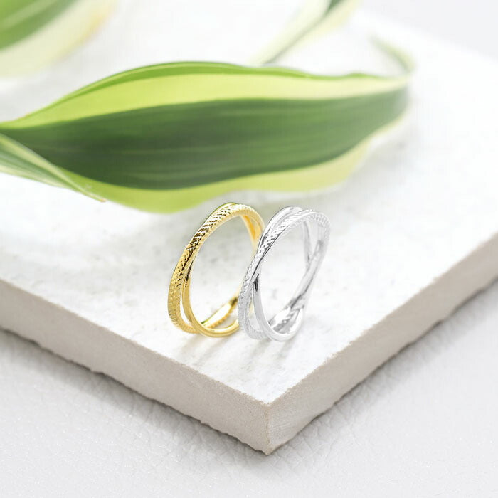 ring-49 リング 指輪 レディース ダブルリング クロスリング アクセサリー シルバー ゴールド シンプル 18k 18金 8号 10号 12号 金属アレルギー 重ね付け 重ねづけ ファッションリング ゴールドリング シルバーリング 凛