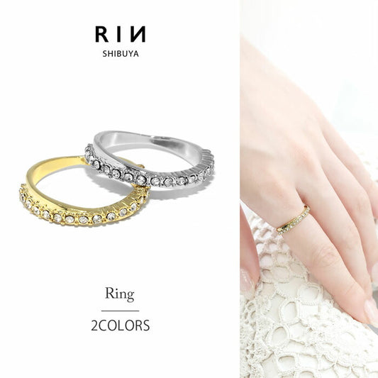 ring-50 リング 指輪 レディース アクセサリー シルバー ゴールド シンプル 18k 18金 8号 10号 12号 金属アレルギー ジュエル ジュエルリング ストーン 重ね付け 重ねづけ ファッションリング ゴールドリング シルバーリング ウェーブ 凛