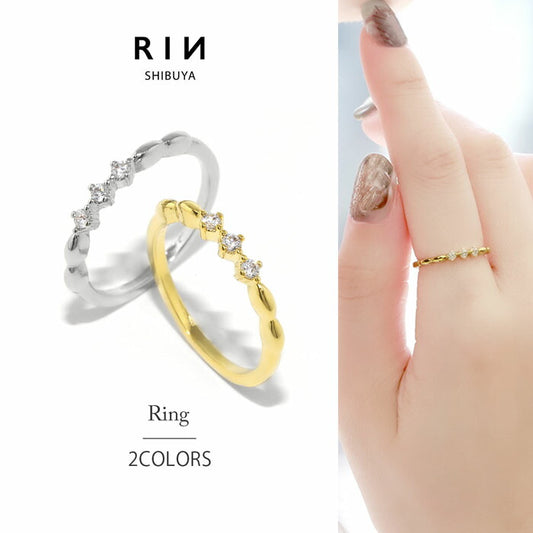 ring-51 リング 指輪 レディース  アクセサリー シルバー ゴールド シンプル 18k 18金 8号 10号 12号 金属アレルギー ジュエル 重ね付け 重ねづけ ファッションリング ゴールドリング シルバーリング キュービックジルコニア ロジウムコーティング 凛
