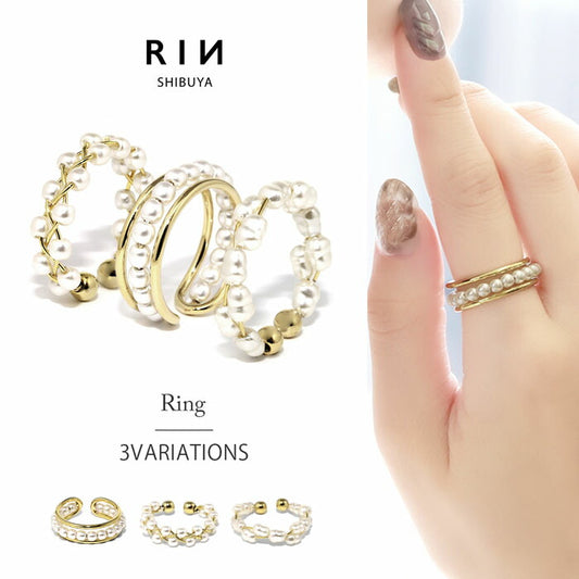 ring-53 オープンリング フォークリング リング 指輪 レディース パール パールリング アクセサリー ゴールド シンプル 12号 重ね付け 重ねづけ ファッションリング ゴールドリング シルバーリング カジュアル 真珠 凛