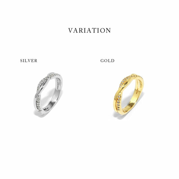 ring-56 リング 指輪 レディース アクセサリー シルバー ゴールド シンプル ツイスト ねじれ キュービックジルコニア 18k 18金 8号 10号 12号 重ね付け 重ねづけ ファッションリング ゴールドリング シルバーリング カジュアル 凛