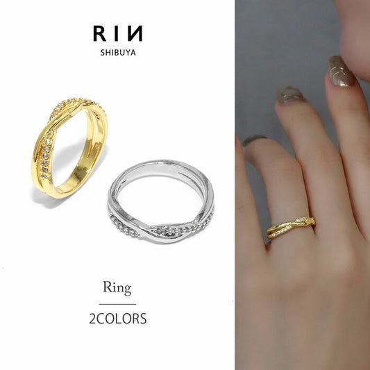 ring-56 リング 指輪 レディース アクセサリー シルバー ゴールド シンプル ツイスト ねじれ キュービックジルコニア 18k 18金 8号 10号 12号 重ね付け 重ねづけ ファッションリング ゴールドリング シルバーリング カジュアル 凛