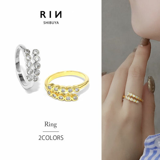 ring-60 リング 指輪 レディース アクセサリー シルバー ゴールド シンプル キュービックジルコニア ジュエル  18k 18金 16mm　17mm 重ね付け 重ねづけ ファッションリング ゴールドリング シルバーリング カジュアル ロジウムコーティング 凛