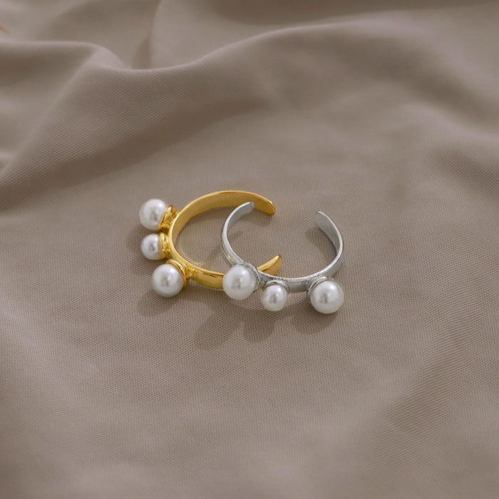 ring-61 リング 指輪 レディース アクセサリー シルバー ゴールド シンプル 真珠 パール パールリング 3連  アクリル 18k  重ね付け 重ねづけ レイヤード ファッションリング ゴールドリング シルバーリング カジュアル 17mm 女性 凛