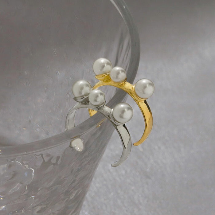 ring-61 リング 指輪 レディース アクセサリー シルバー ゴールド シンプル 真珠 パール パールリング 3連  アクリル 18k  重ね付け 重ねづけ レイヤード ファッションリング ゴールドリング シルバーリング カジュアル 17mm 女性 凛