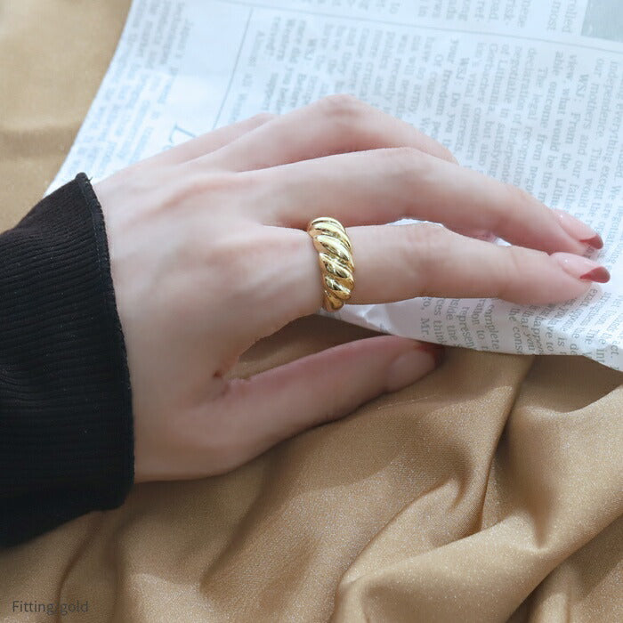 ring-66 リング 指輪 レディース アクセサリー シルバー ゴールド シンプル 9号 10号 12号 15mm 16mm 18k 18金 18kコーティング 重ね付け 重ねづけ ファッションリング ゴールドリング シルバーリング ねじれ ウェーブ 太め カジュアル 凛